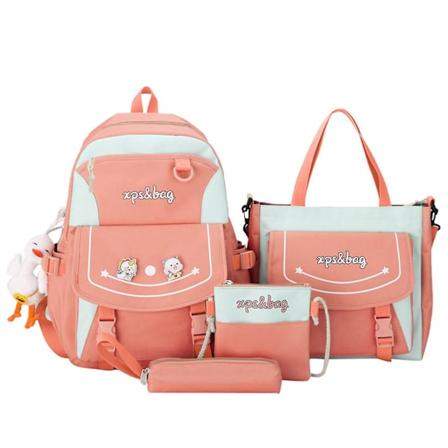 4 stk Tegneserie Nylon Skolesekk Reisesekk Dagryggsekker Skuldervesker Blyantveske Pink