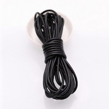 Ultra-Fin Läderrem 2,5 mm Svart 1 Meter, Flätad Halsbands- och Armbandsrem