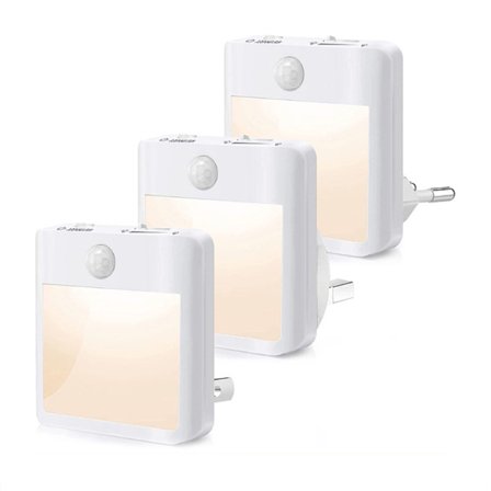 Natlys til stikkontakt, [sæt med 3] natlys med bevægelsessensor (TÆND/AUTO/SLUK) 65x65x53(mm), Di