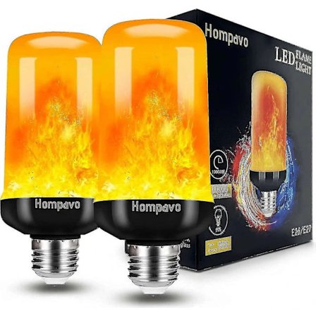 [Opgraderet] LED-lampe med flammende effekt, 4 tilstande flimrende glødepærer, E26/e27-fatning flammelampe, jul (2-pak)