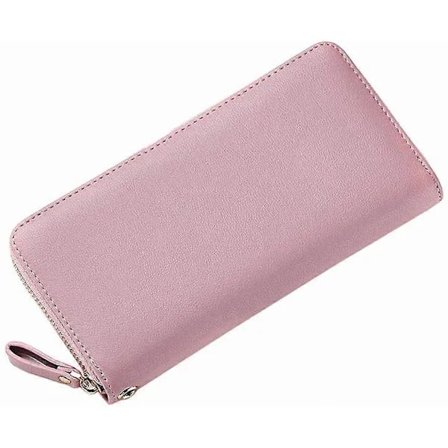 Pung Læder Damepung Stor Pung Dame med Lynlås Guldpunge Dame Lang (Pink)
