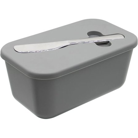 17x10x7,5 cm Smörask i Plast med Lock för Bänkskiva Stor Smörbehållare Smörask med Lock och Kniv Lufttät Smörförvaring Grå