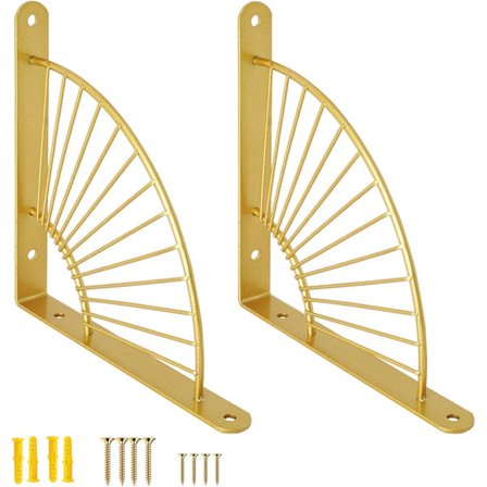 2-pack guldhylla konsoler väggmonterade tunga metall flytande hylla konsol med skruvar för kök badrum (guld) 8"