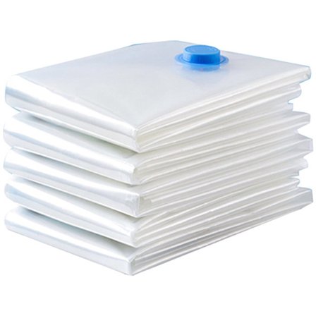 ING tyhjiövaatteiden säilytyspussit sulkuventtiilillä ja käsipumpulla 80x100 cm, 5 kpl, vetoketjulliset, läpinäkyvät vaatteiden ja vuodevaatteiden 