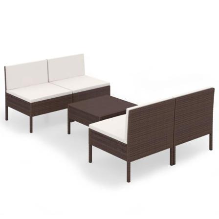 Vidaxl Loungegrupp För Trädgården Med Dynor 5 Delar Konstrotting Brun