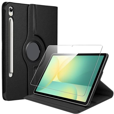 Coque + Temperet Glas - BOOLING - til Samsung Galaxy Tab S9 FE/S10 FE - Rotérbar 360° - Sort - Skærmbeskyttelse