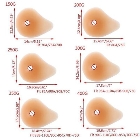 150g-400g Silicone Chest Fake False Breast Prosthesis Super Soft Silicone Gel Pad Supports Artificial Spiral