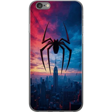 Kompatibelt Mobildeksel til Apple Apple iPhone 6 Stilisert edderkopp over bysilhuett i dramatisk solnedgang, grafisk fantasyillustrasjon med sterke fa