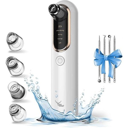 Hudormefjerner Vakuum, Hudormefjerner Værktøj med 4 Sugeprober, Hudormefjerner til Ansigt, Trådløs Pore Vakuum Akne Whitehead Fjerner, Sort