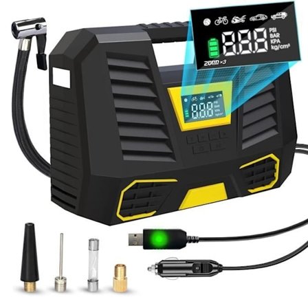 Bærbar luftkompressor med batteri, 6000mAh luftkompressor med hurtig oppumpning, 12v bilkompressor, mini bildækpumpe