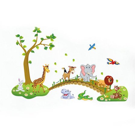 Tegneserie Skog Giraff Elefant Dyr Veggklistremerk Dekal Kunst Veggmaleri
