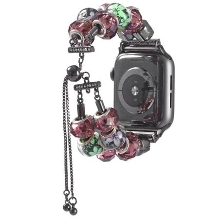 Apple Watch (41mm) klockarmband med pärlögla i retrostil - Grön / Lila Blomma multifärg