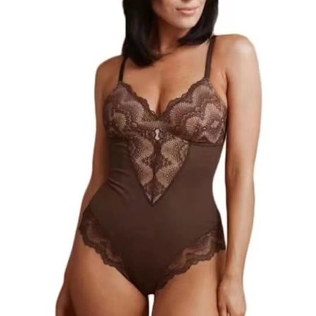 Shapewear för kvinnor, kroppsformare, sexig spets V-ringad body, öppen gren, magkontroll, body, sexig jumpsuit, underkläder, kaffe XXXL Kaffe