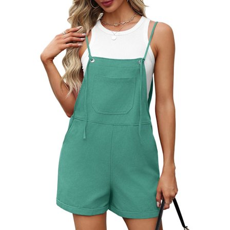 EFAN Dam Shorts Overalls Ärmlös Justerbar Rem Kort Rompers Jumpsuit Med Ficka Grön Stor