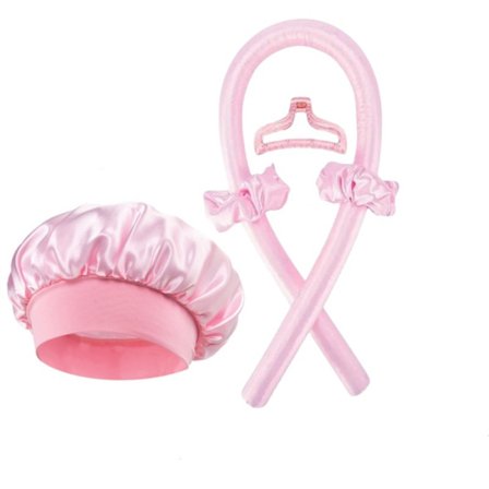 5 stycken sidenmössor för sömn, värmefria lockar, hårband, hårspännen rosa_yux