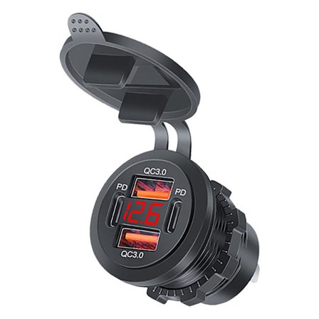 12-24V USB-virtapistoke auton USB-latauspistoke kaksois-QC3.0+PD Type-C -pistoke