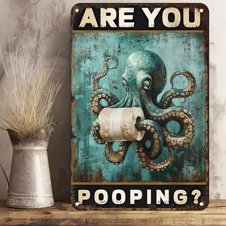 1kpl Hauska Mustekala Metallikyltti - Vintage Kylpyhuoneen Seinäkoriste, Humoristinen WC-taide Turkoosilla & Rustiikkisella Muotoilulla, Helposti 