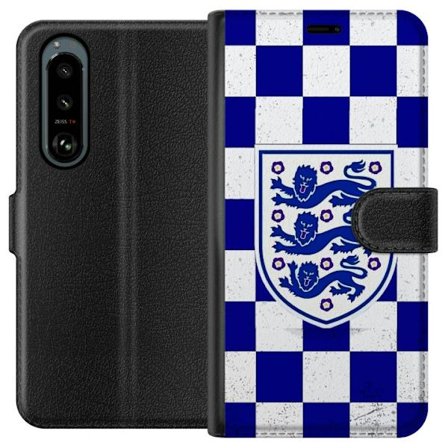 Yhteensopiva Lompakkokotelo Sony Sony Xperia 5 III Graafinen shakkiruudukkokuviointi sinisellä ja valkoisella, klassisella heraldisella vaakunalla, r