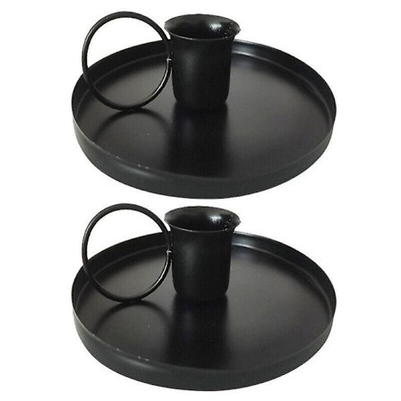 2 st metalljusstakar, vintage ljusstake med handtag och bricka, ljusstake avsmalnande ljusstake för bröllop jul heminredning (svart)