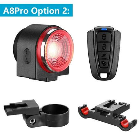 Camluxy Vattentät Smart Auto Bromsdetekterande Ljus Trådlös Cykel Inbrottslarm USB Laddning Fjärrkontroll Cykel Stöldskyddlampa B-Set