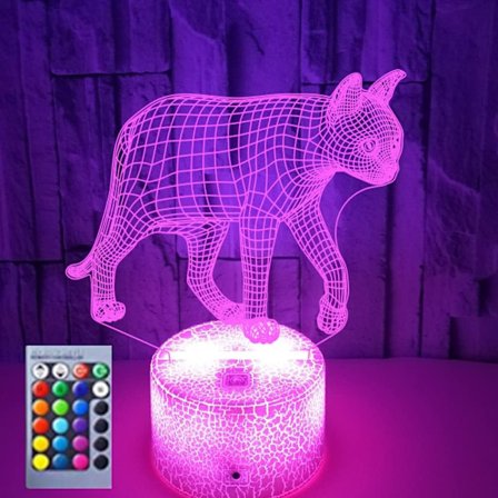 3D Katt Nattlys Lampe Illusionsdyr Nattlys 16 Farge Skiftende Bord Skrivebord Dekor Lamper Gave med Akryl Flat ABS Base USB Kabel Leke