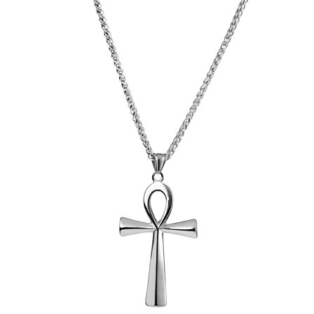Collier à pendentif Ankh en acier argenté pour hommes - Chaînes en acier - pour Hommes - Fort Tempus