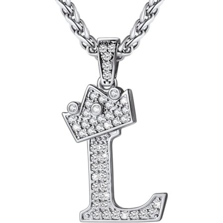 Krona Initial A-Z Halsband, Iced Out Letter Hänge med 22-24 Tums Kedja, Män Kvinnor Bling Hip Hop Alfabet Namn Smycken Present Stora Initialer 