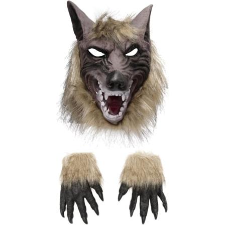 Toddmomy 2 sett med ulv prank masker ulv klo hansker halloween varulv maske Werewolf Mask hansker Assorted Color 27x22cm