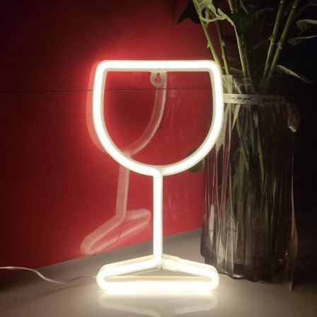 Neon-skilt i vinglass, USB eller 3-AA batteridrevet neonlys, LED-lamper Borddekorasjon, Veggdekor for jenter, Bursdagsgave til barn (varm)