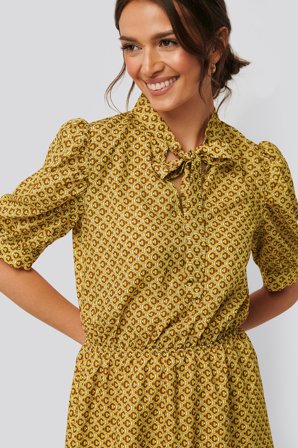 Trendyol Puff Sleeve Neck Detail Dress - Forårskjoler - Gul - EU 38