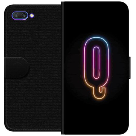 Kompatibelt Plånboksfodral till Honor Honor 10 Minimalistisk neonbokstav Q i lysande färger mot mörk bakgrund