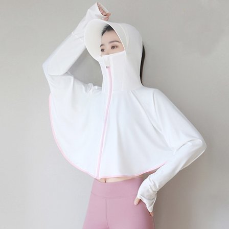 Jääsiilkki Aurinkosuojahuppari Takki Pitkähihainen Aurinkopaita Maskilla Peukalonrei'illä Ulkoilmakäyttöön Naisten Huppari Viilentävä Lyhyt Paita 