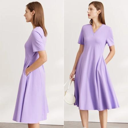 Minimalism Solid Svart Damklänning Cool Tech Ice 2023 Sommar Ny V Neck A Line Korta ärmar Dam Vestidos 72240780 purple L
