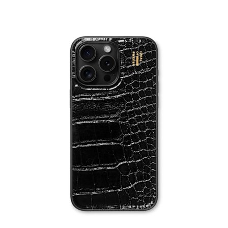 Vegan Leather Case MagSafe iPhone 15 Pro Max Black Croco