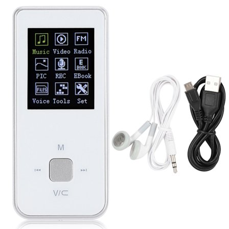 Spejl Overflade Ultratynd 1,8 Tommer Farveskærm MP3 Musikafspiller Mini Stik Kort Video MP4Hvid