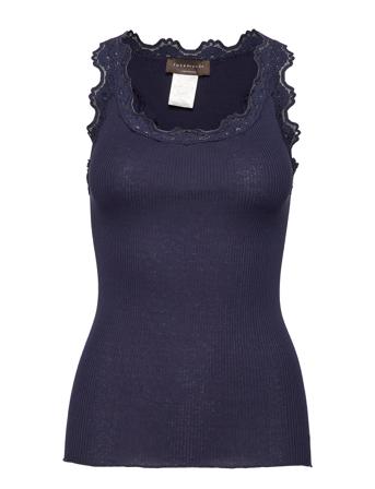 Silk Top W/ Lace T-shirts & Tops Sleeveless Blå Rosemunde