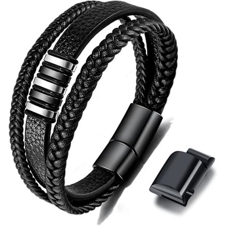 Svart läderarmband för män - Present till män 23cm[mo]