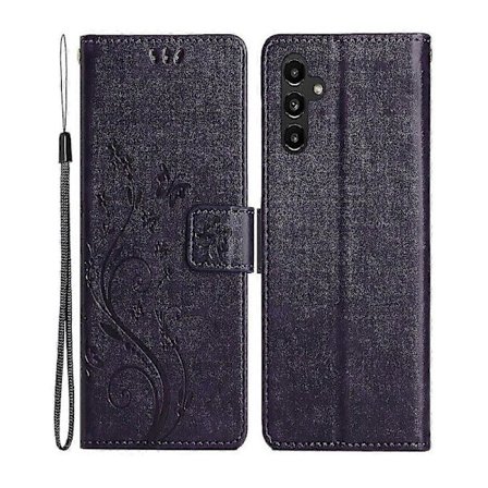 Samsung Galaxy A55 5G -kotelo perhosnahalla, matkapuhelinkotelo jalustalla ja lompakko tummansininen