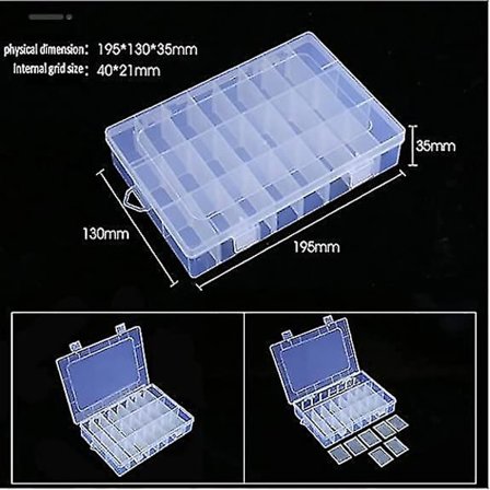 Förvaringslåda med 24 fack, avtagbar och transparent