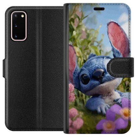 Kompatibel Tegnebogsetui til Samsung Galaxy S20 Sød blå karakter inspireret af Stitch i blomstrende naturlige omgivelser med store øjne, perfekt til f