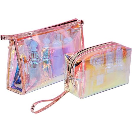 2 st Holografisk Makeup Väska, Genomskinlig PVC Makeup Väska Iridescent Pou