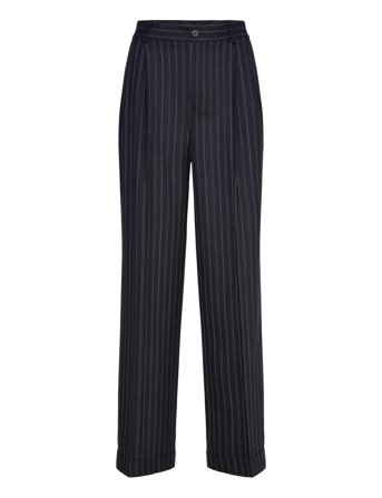 Lauren Ralph Lauren Striped Pleated Wool-Blend Twill Pant - Navy - 32