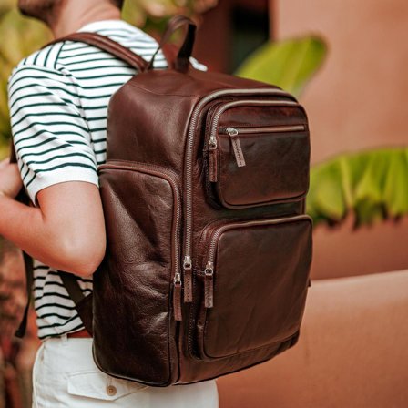 Sac à dos California en cuir marron pour hommes - Sacs en cuir - pour Hommes - Lucleon