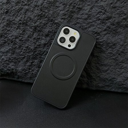 Etui til iPhone 13 sort magnetisk stil imiteret okselæder trådløs opladning sugekop