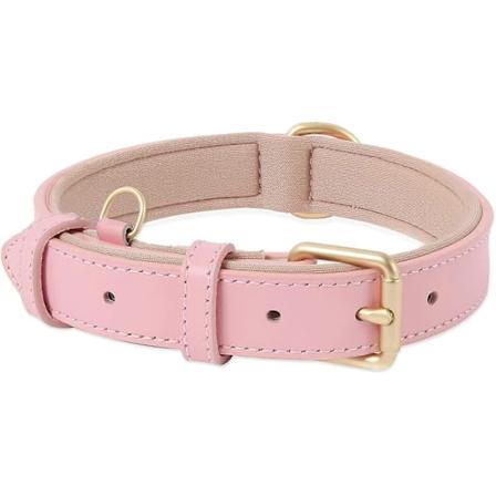 Hundekrage, Lær, Justerbar Hundekrage Myk Pute Polstret Lær, Rosa-Xin