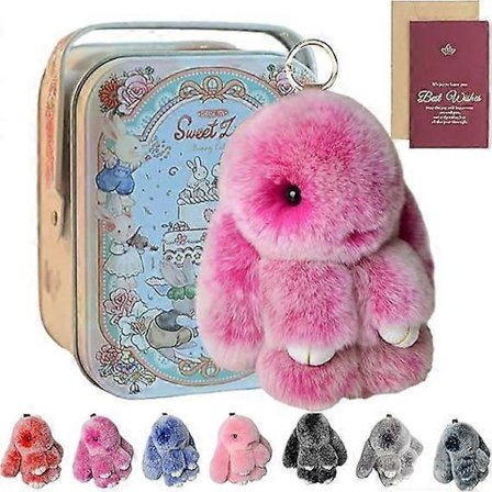 Bunnylulu Nyckelring, Bunny Lulu Nyckelring, Söt Kaninnyckelring med Elegant Ask, Kaninnyckelring Plysch (FMY)