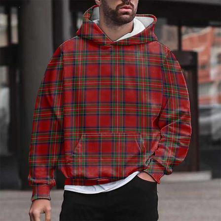 Herr Rutig Långärmad Tröja Hooded Pocket Casual Hoodies