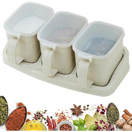 Krydderiboks til køkken | Tre-kammer opbevaringsbeholder til krydderiglas - Buede håndtag til køkkenopbevaringsbeholdere til krydderier, salt, smag