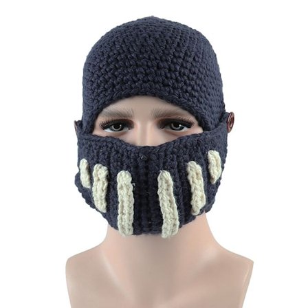 Romersk riddare stickad blå mössa vinter gladiator mask mössa handgjord
