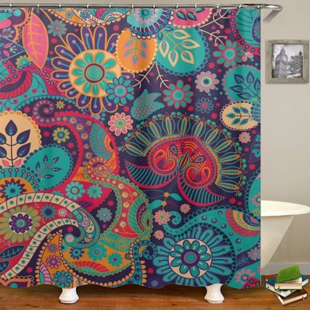 Mandala Etnisk Dekorativ Bruseforhæng Vintage Geometrisk Cirkelmønster Blomsterprint Tema Badeværelses Sæt 180cm x 180cm